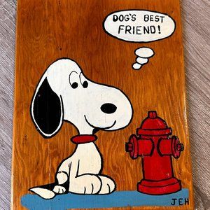 Vtg Snoopy Hand Painted Wooden Wall Plaque "Dog's Best Friend", RARE $25